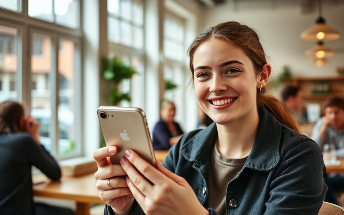 Glad kunde med sin reparerede iPhone